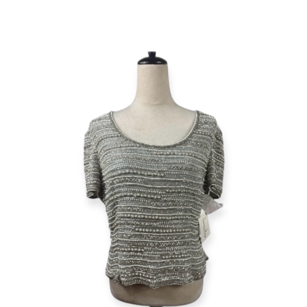 NWT Laurence Kazar Beaded Silver and pearl evening wear top size large